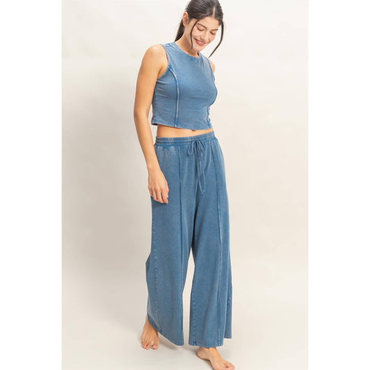 Mineral Washed Sleeveless Top & Wide Leg Pants Set