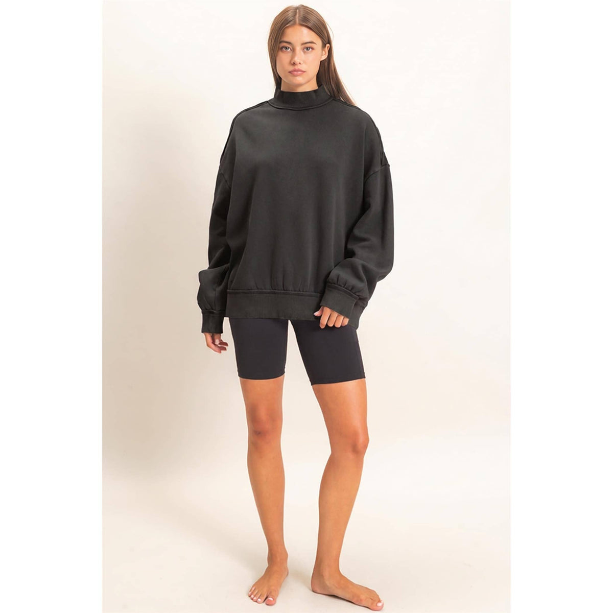 Acid Washed Mock Neck Sweatshirt