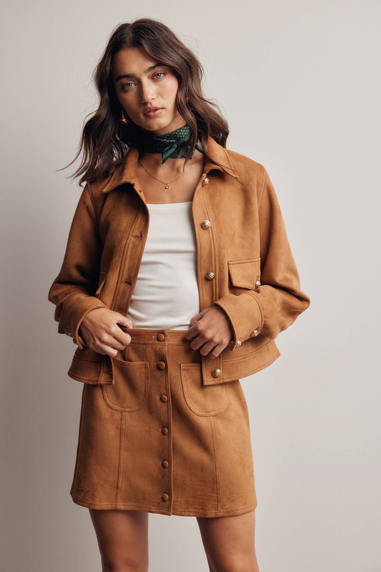 Lined Stretch Suede Utility Jacket FJ0014