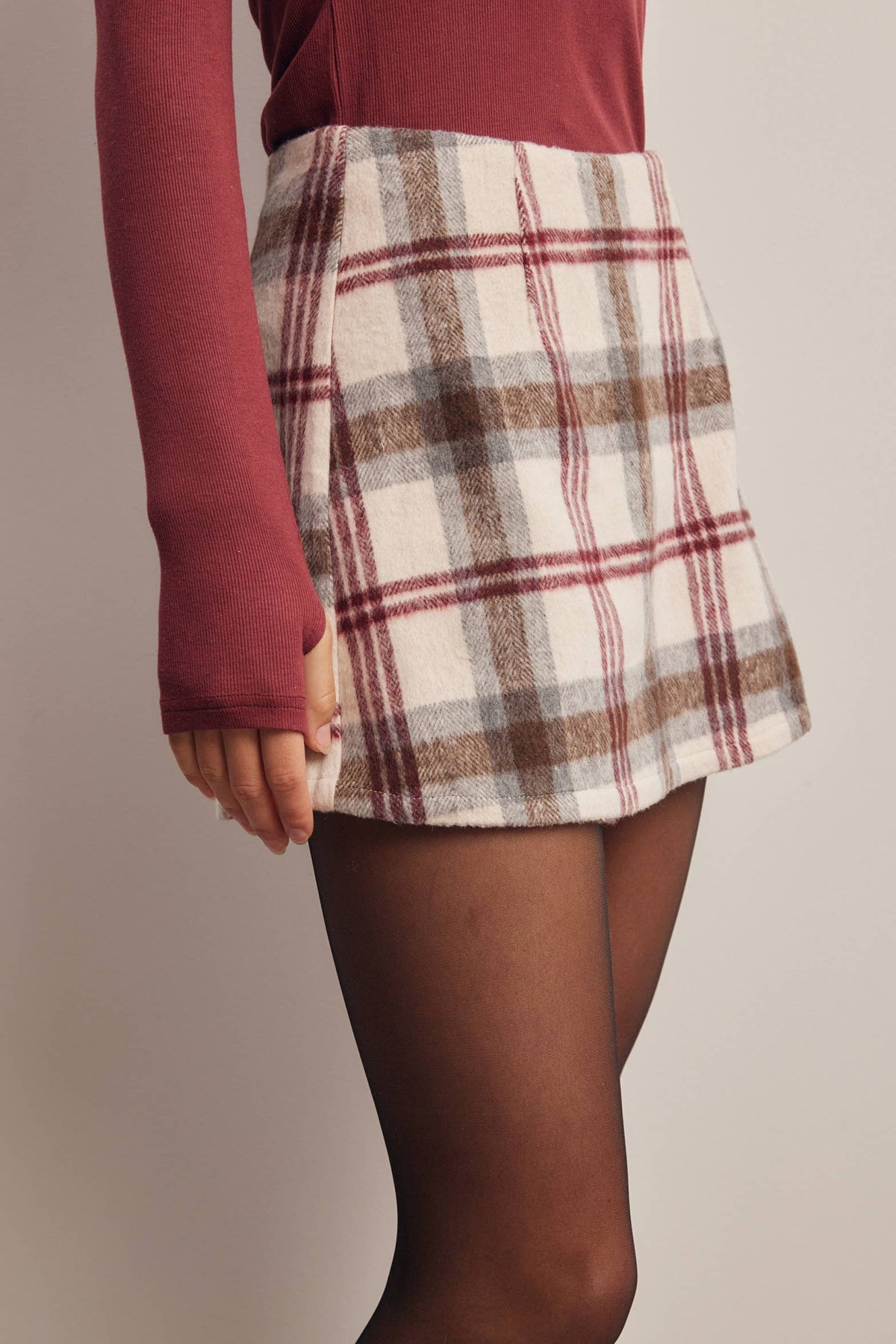 Plaid Wool Blend Skort