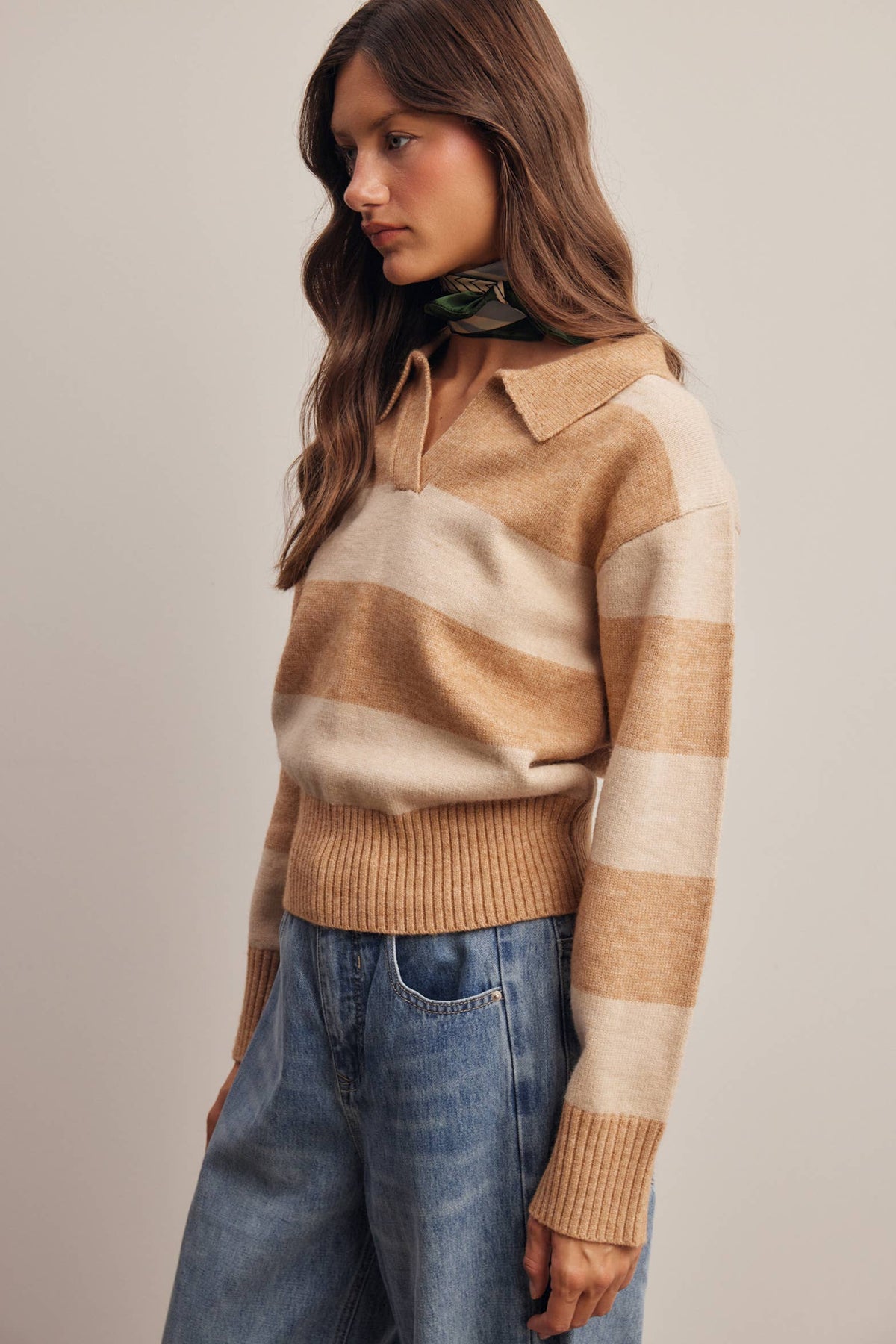 Striped Collared Knit Sweater