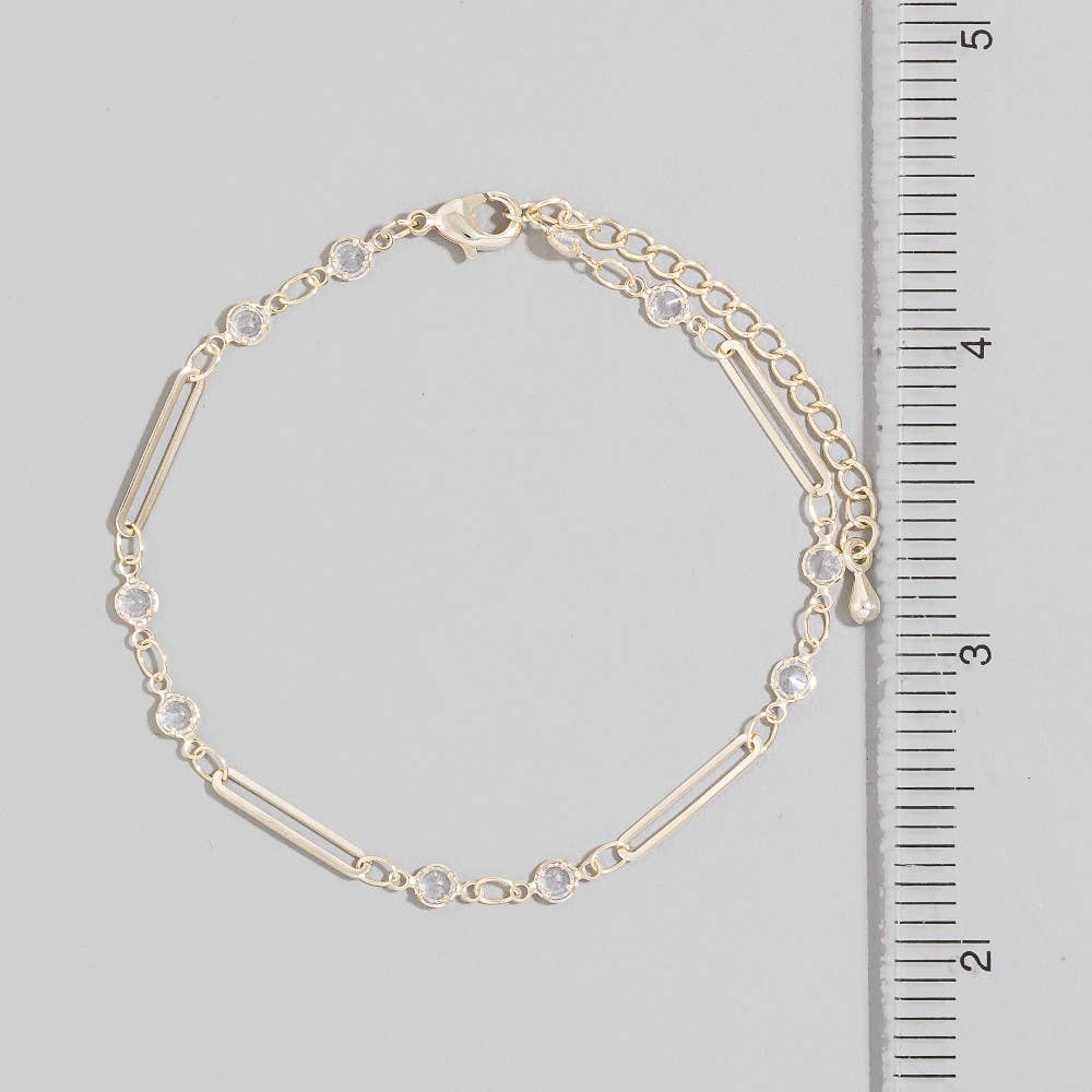 Bar & Round Cz Bezel Station Chain Bracelet