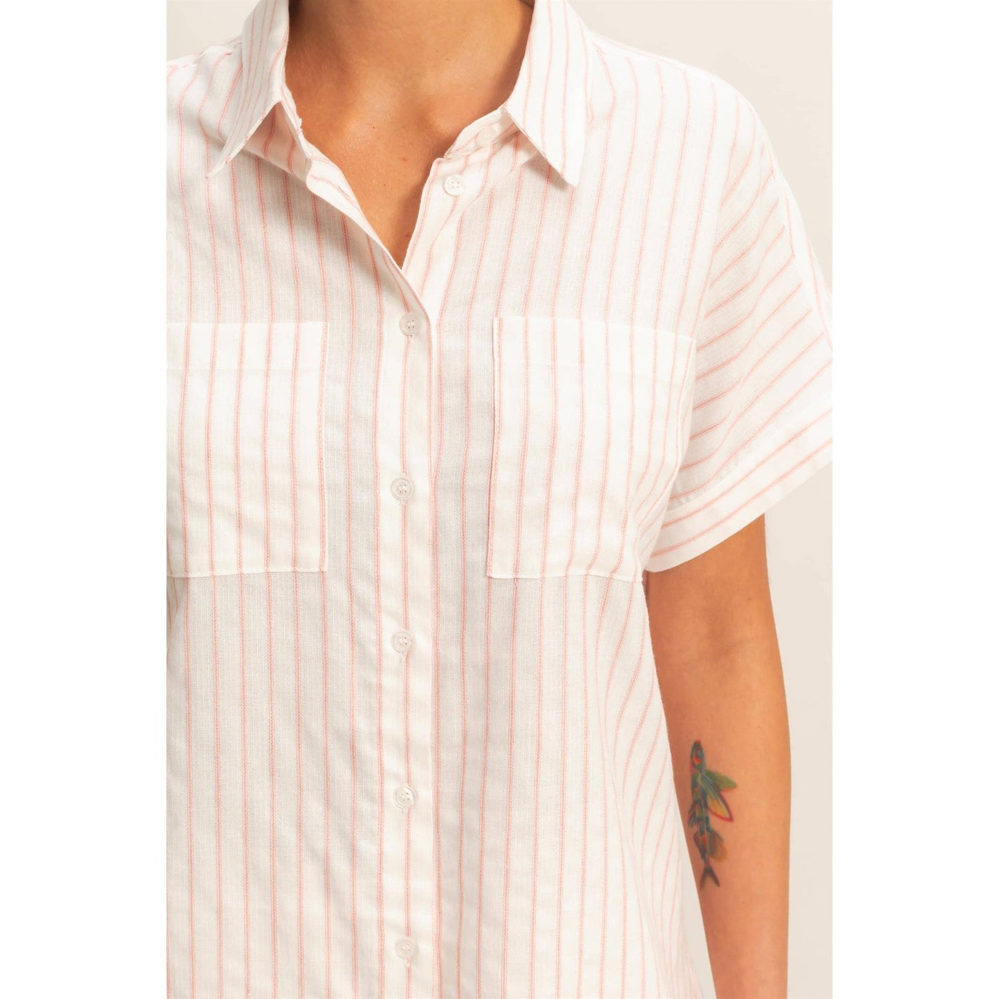 Striped Button-Up Dolman Sleeve Shirt