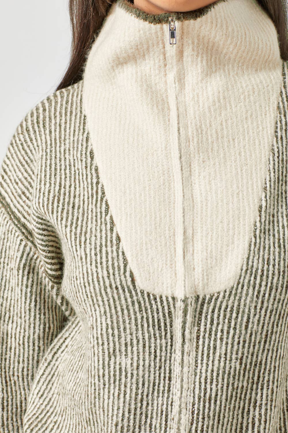 Stripe Ribbed Zip-Up Sweater