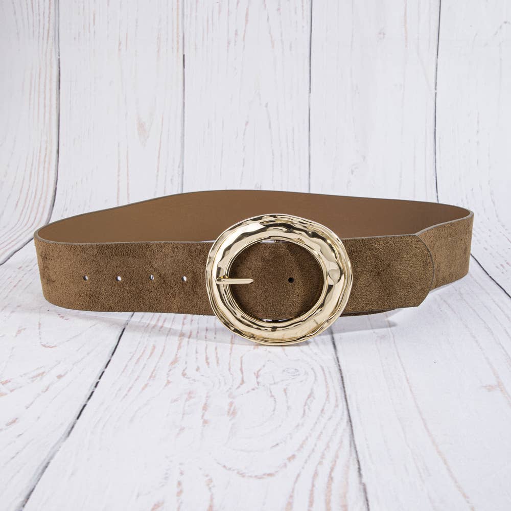 Suede Hammered Round Buckle Belt
