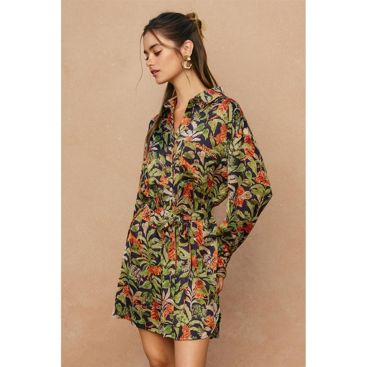 Palm Breeze Relaxed Mini Shirt Dress