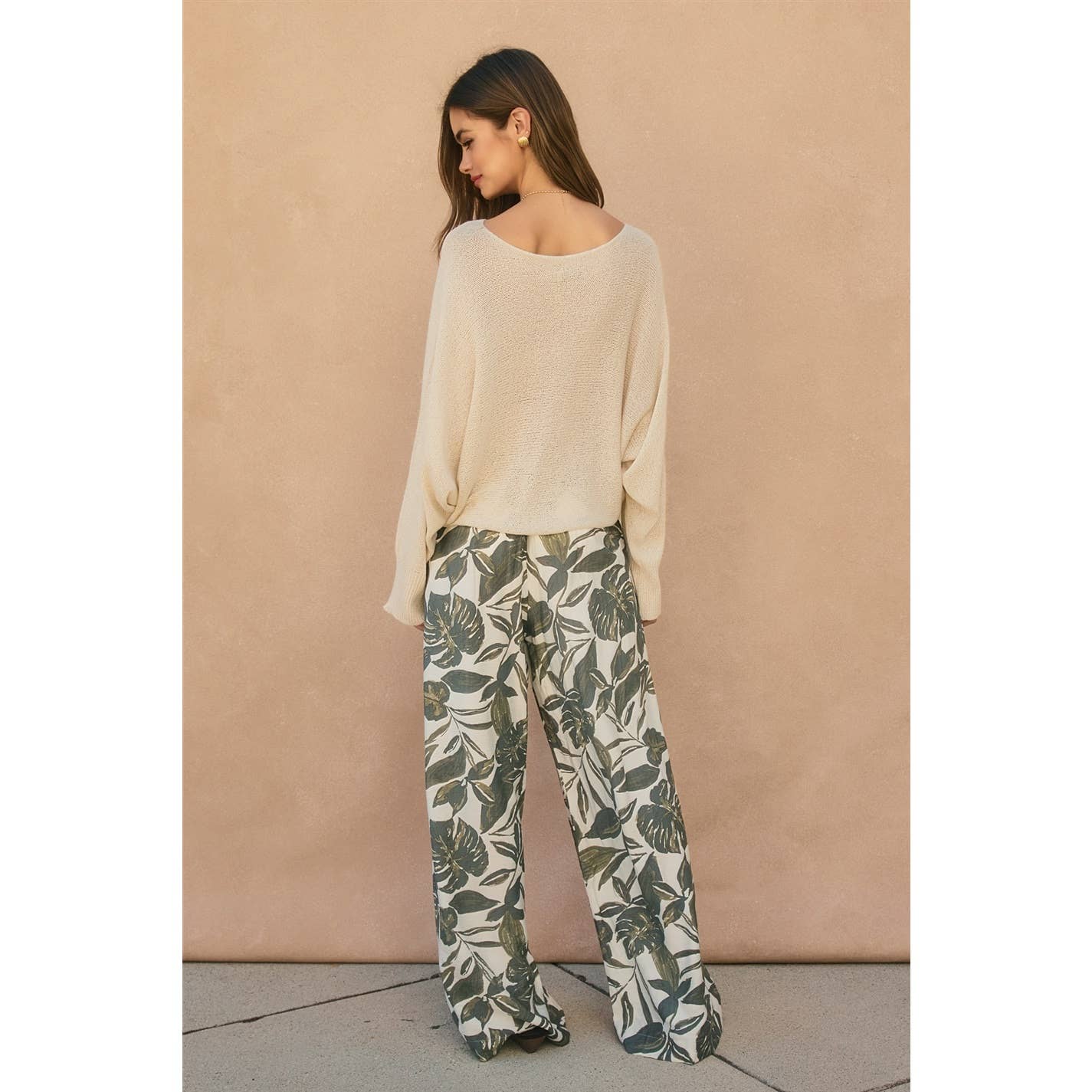 Swaying Palms Button Fly Wide Leg Pants
