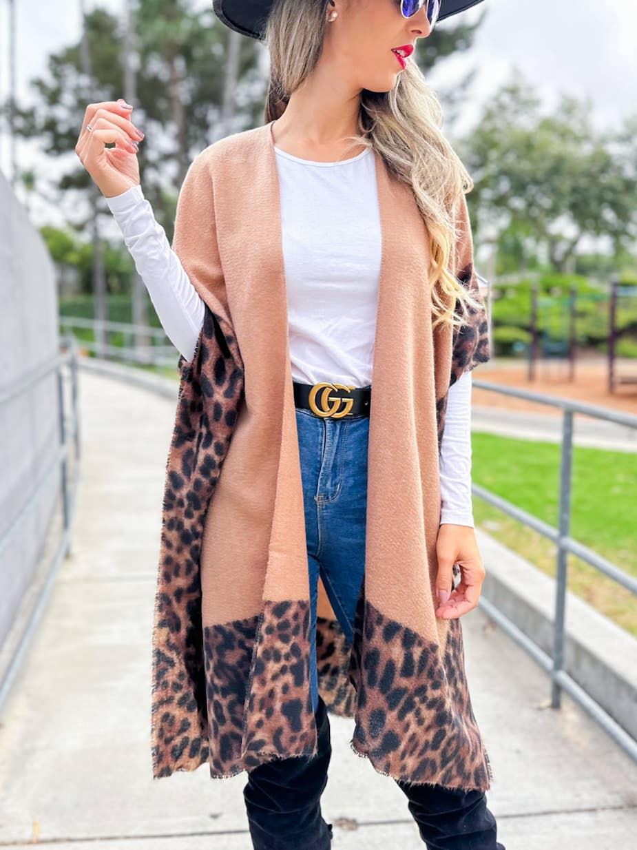 Camel Chic Leopard Print Cutedge Lightweight Ruana Cardigan