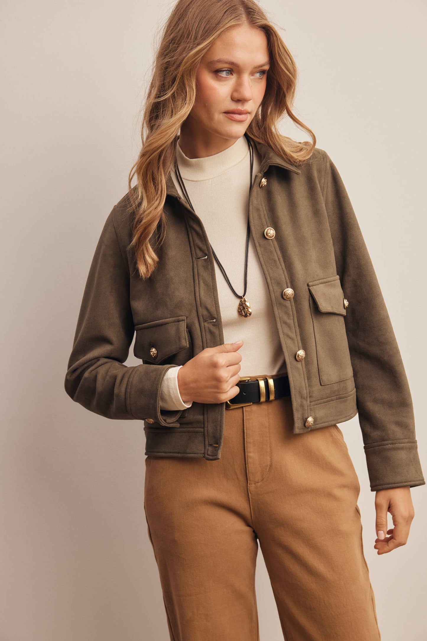 Lined Stretch Suede Utility Jacket FJ0014