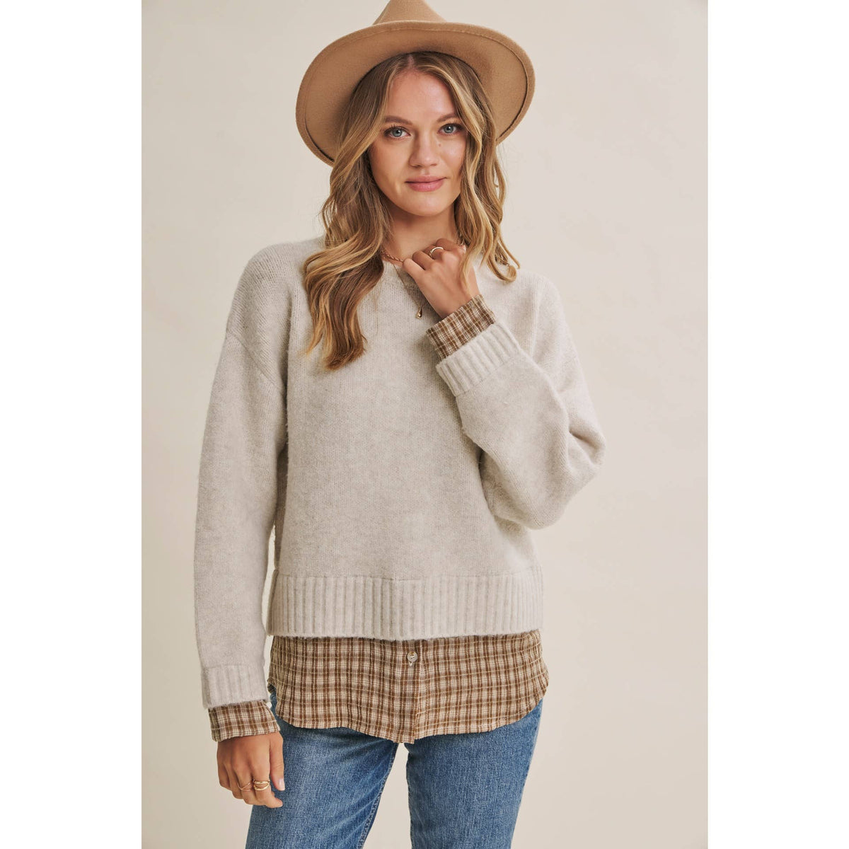 Country Road plaid hem sweater