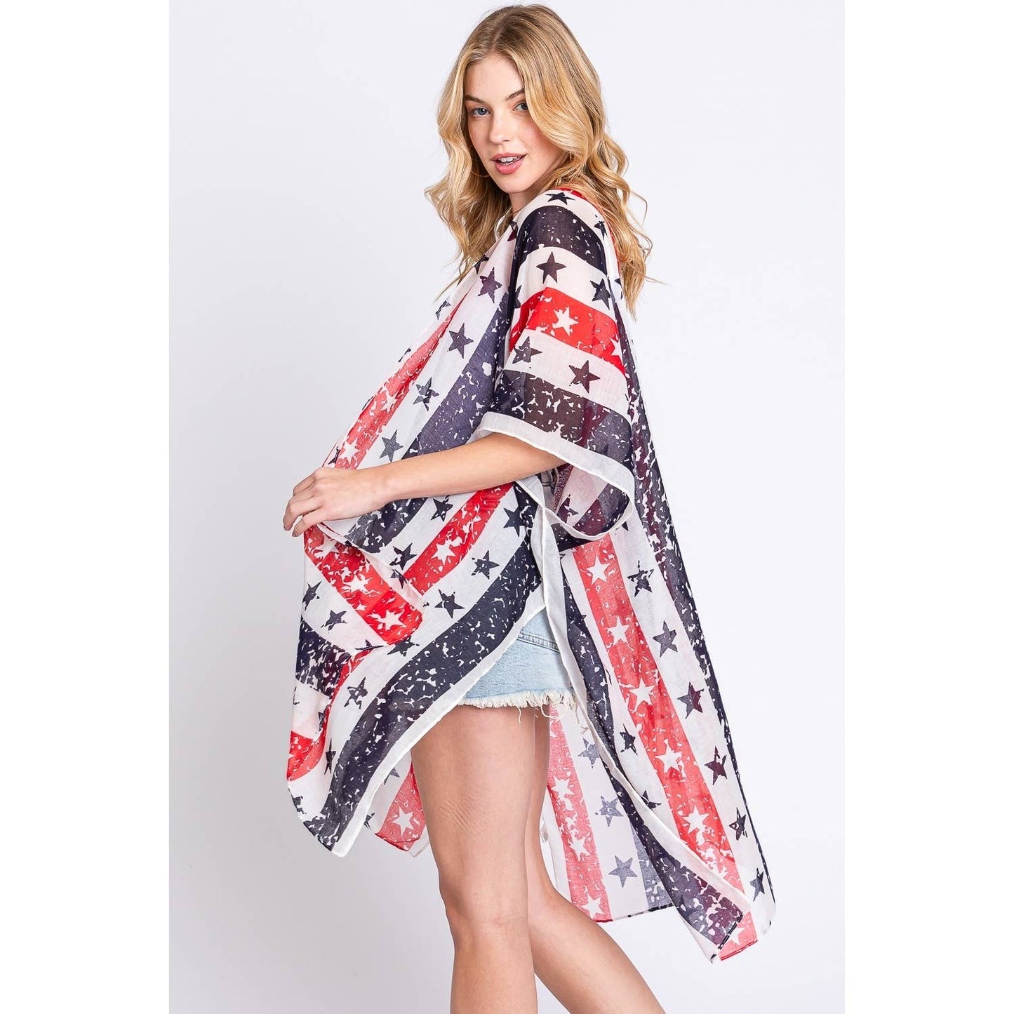 AMERICAN FLAG STAR PRINT KIMONO