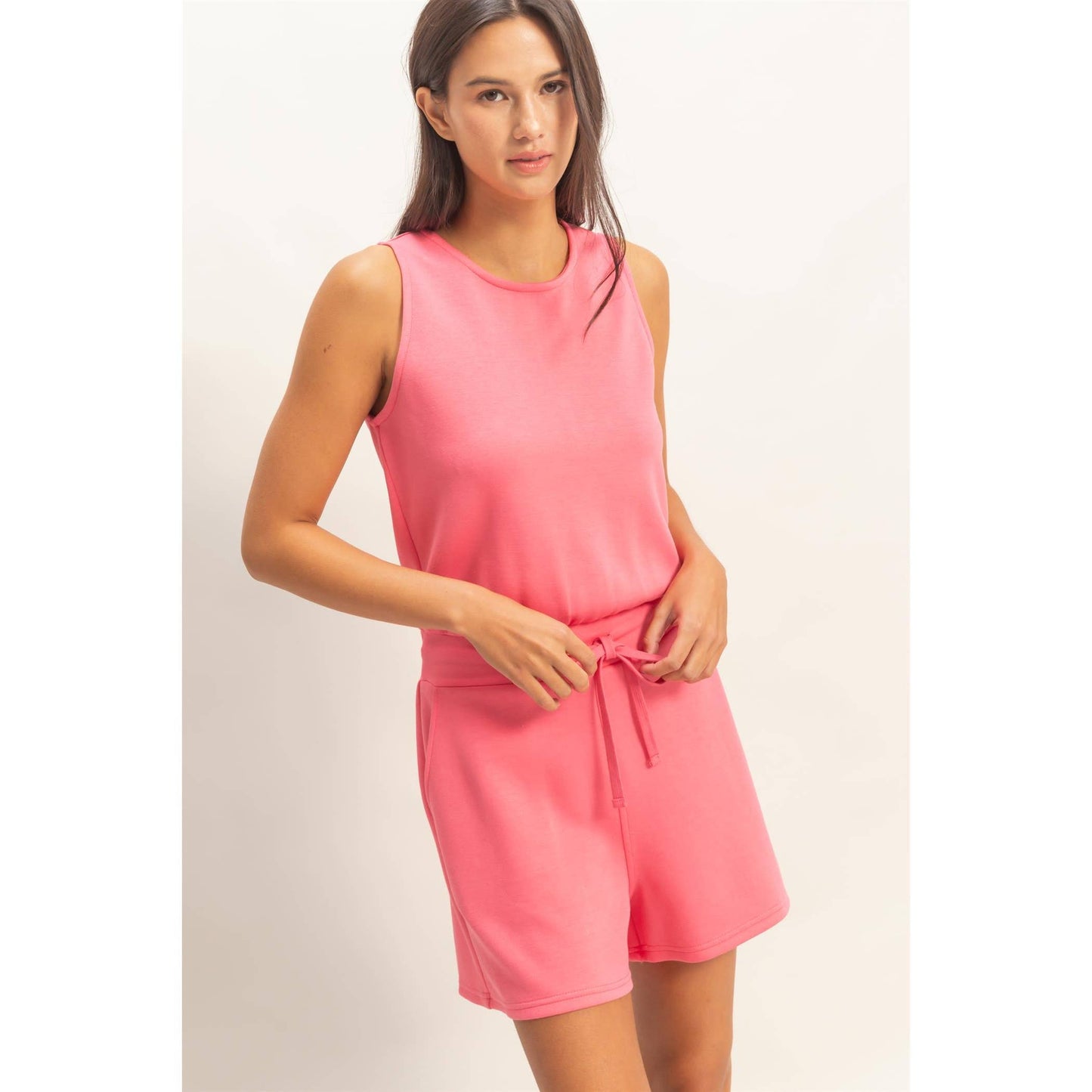 Drawstring Waist Sleeveless Romper