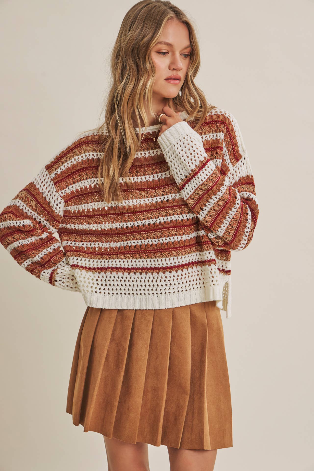 SUNSET DRIVE RELAXED FIT AIRY OPEN-KNIT CROCHET SWEATER