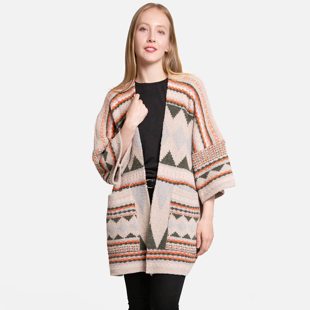 Tribal Patterned Front Pockets Cardigan