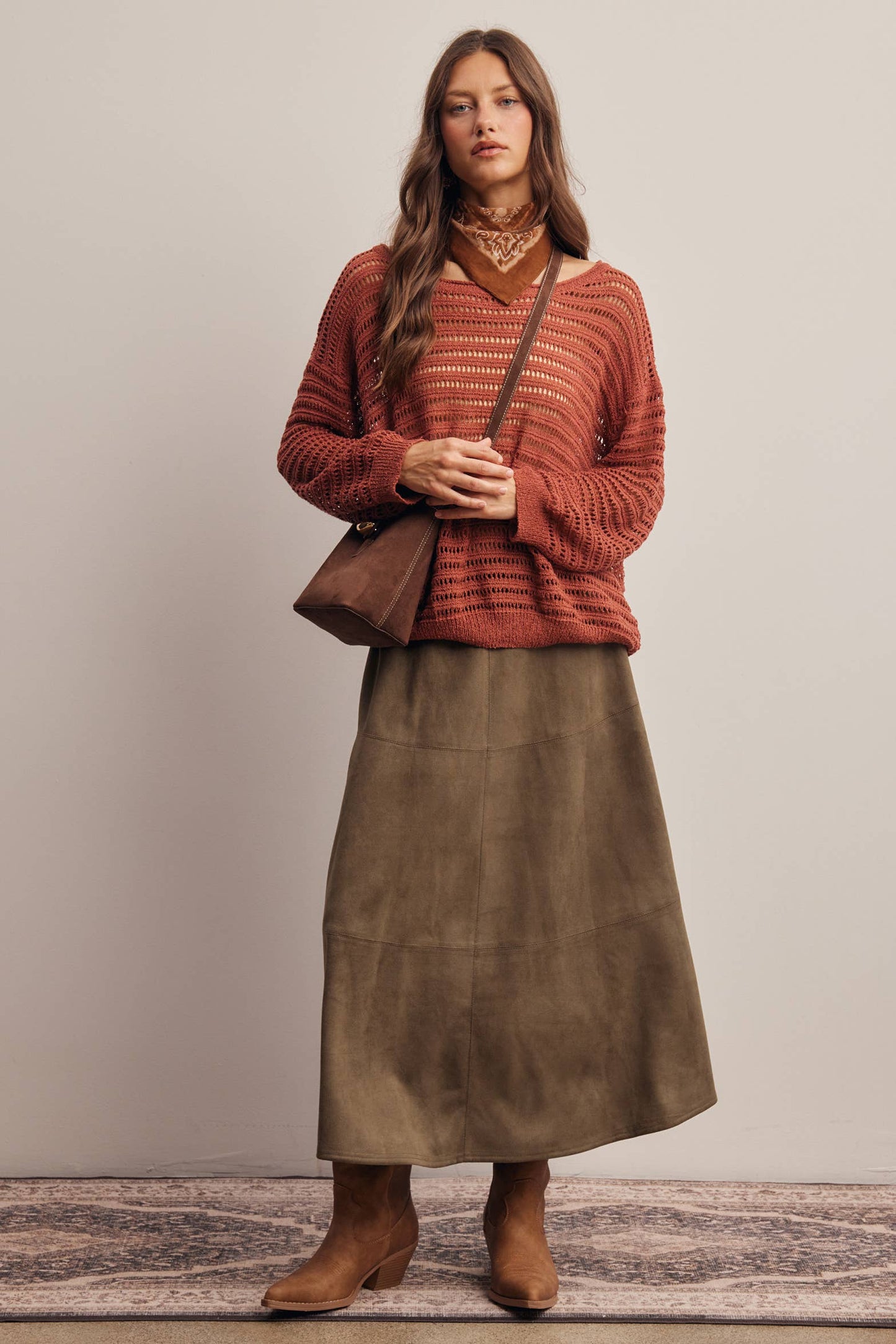 Open-Knit Stripe Sweater Top