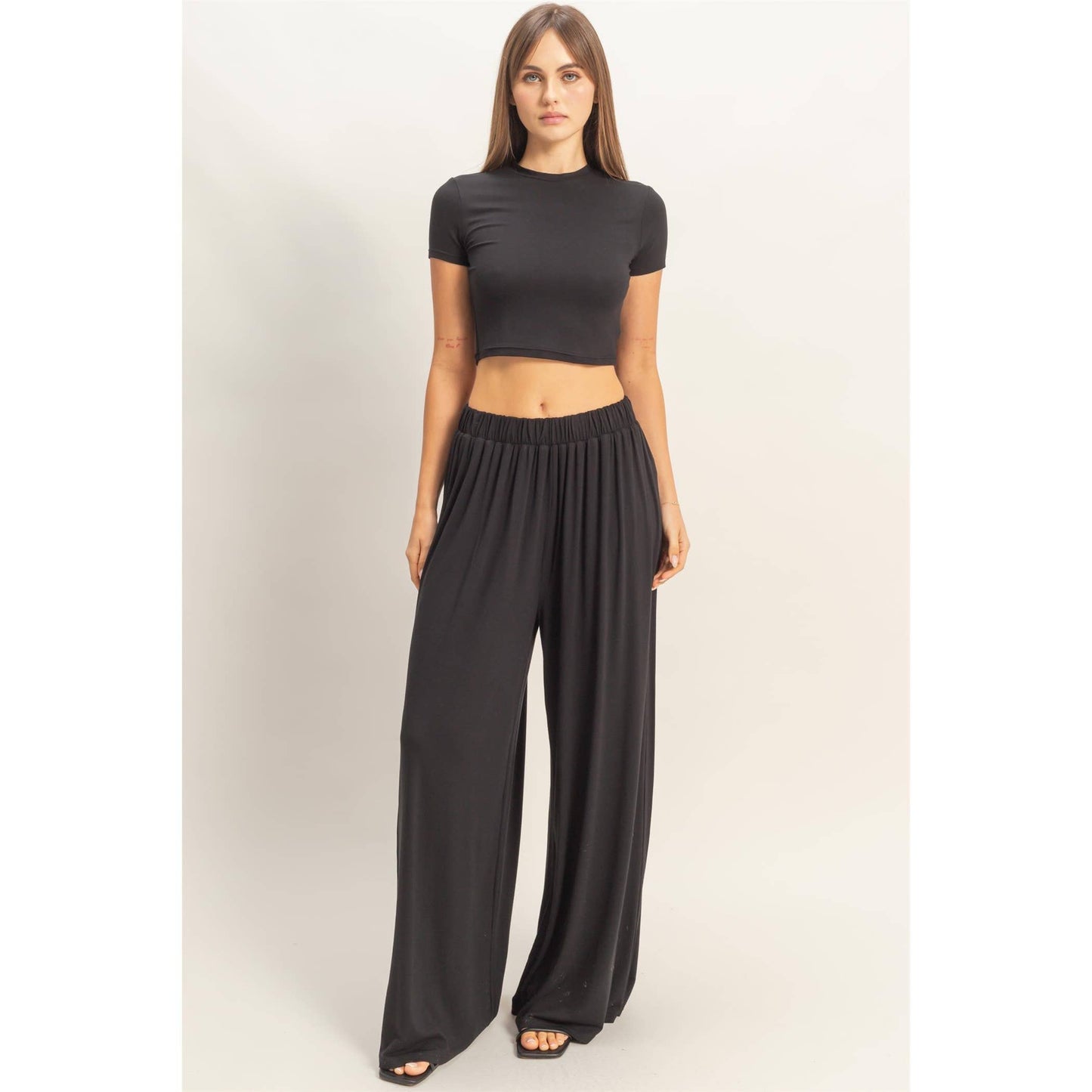 Short Sleeve Top & Wide Leg Pants Set