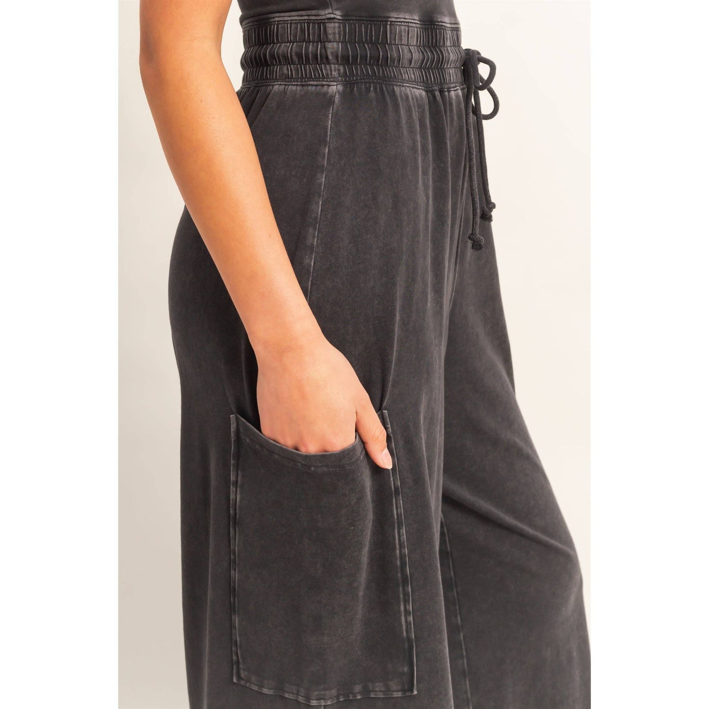 Mineral Wash Strapless Wide-Leg Jumpsuit