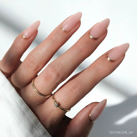 Goal Getter Press-On Nails | Medium Almond Nude Gold Luxe Nails
