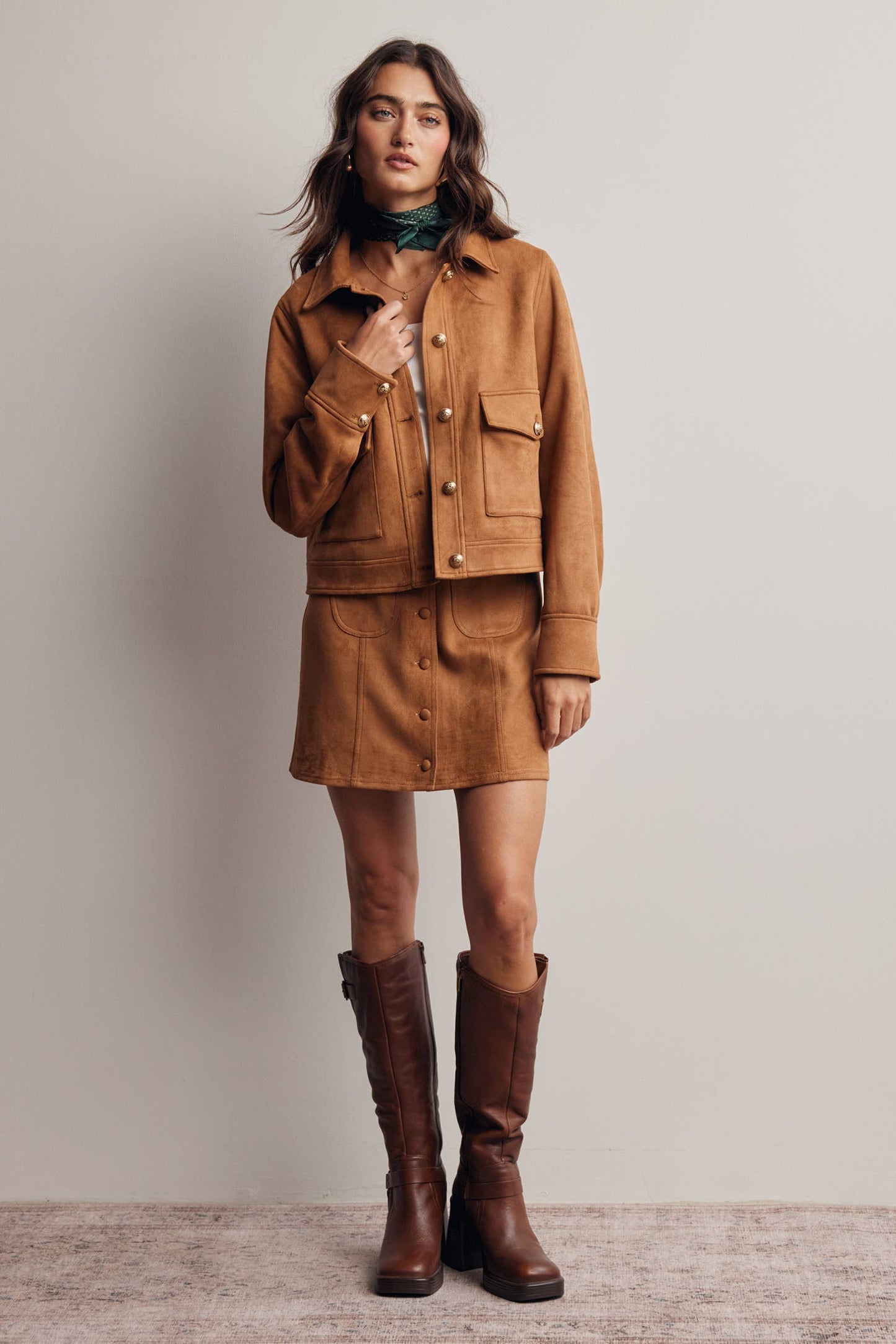 Lined Stretch Suede Utility Jacket FJ0014