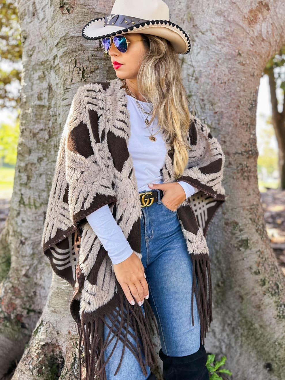 Western Boho 3D Textured Ruana Cardigan