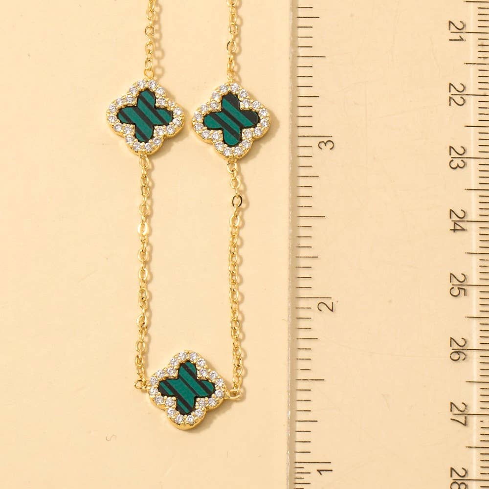Cubic Zirconia Station Clover Chain Necklace