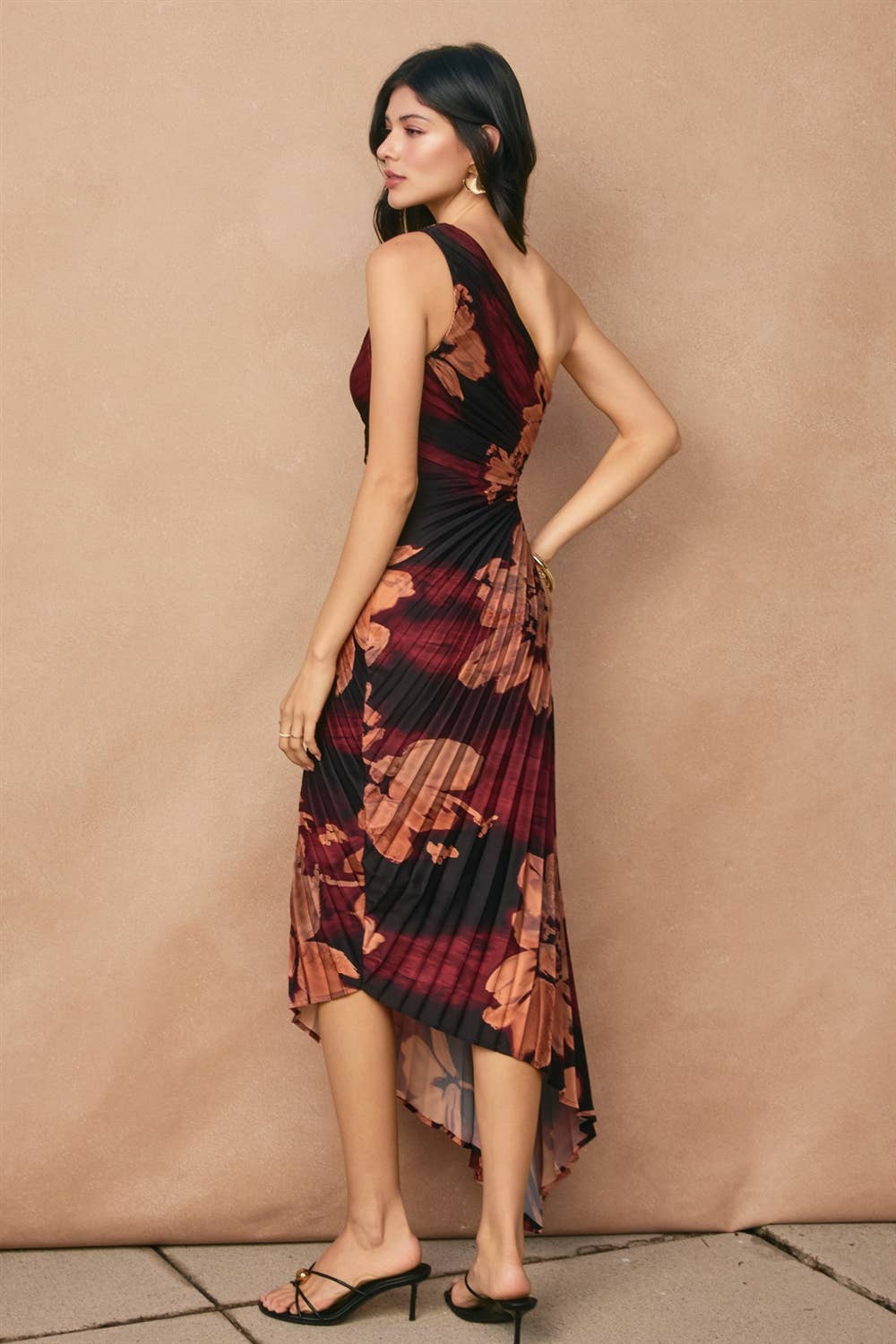 Orchid Drift Asymmetrical Pleated Maxi Dress