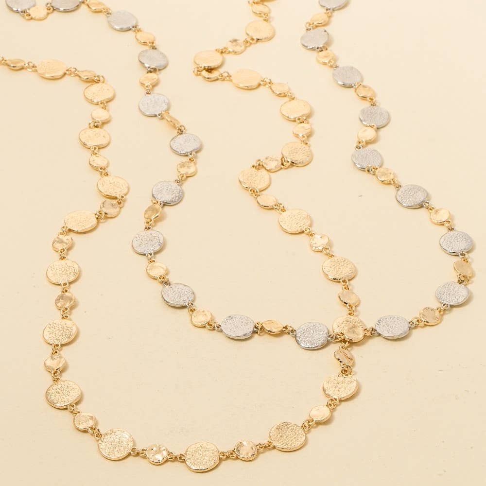 Mixed Textured Coins Long Chain Necklace