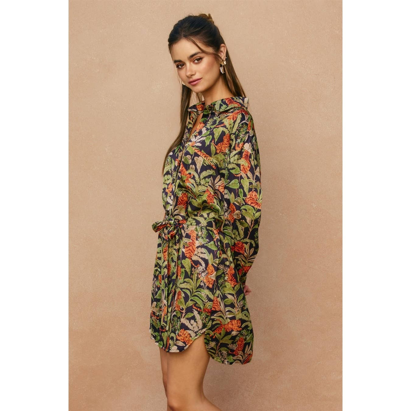Palm Breeze Relaxed Mini Shirt Dress