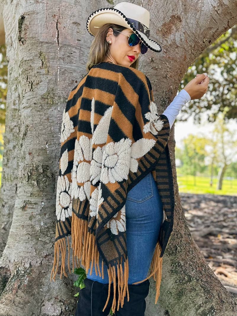 Brown Western Boho Fringe Ruana Cardigan