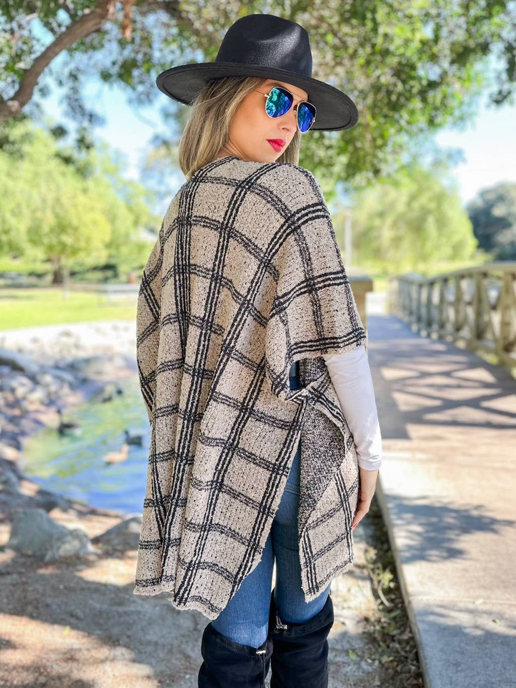 Oatmeal Plaid Knit Ruana Cardigan