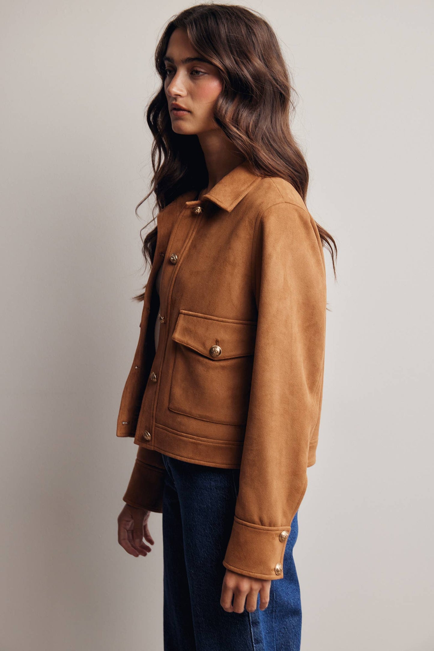 Lined Stretch Suede Utility Jacket FJ0014