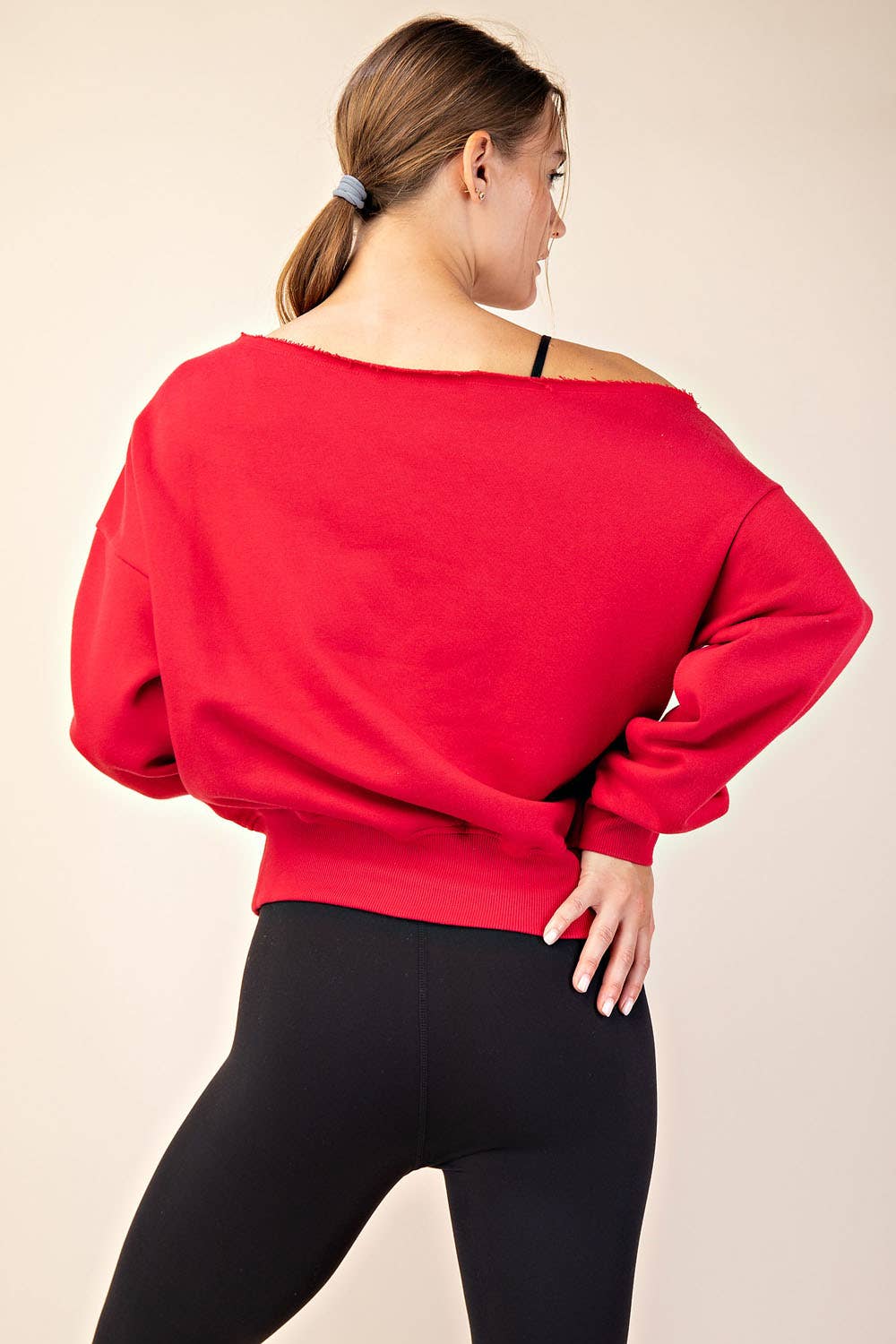 FRENCH TERRY FLEECE OFF SHOULDER TOP