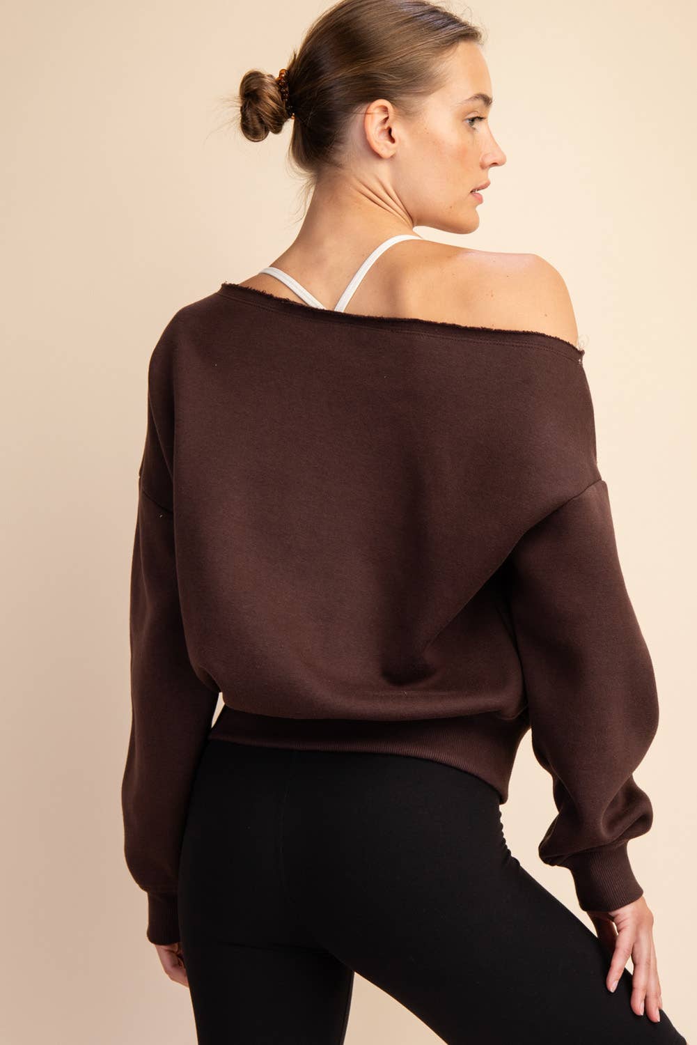 FRENCH TERRY FLEECE OFF SHOULDER TOP