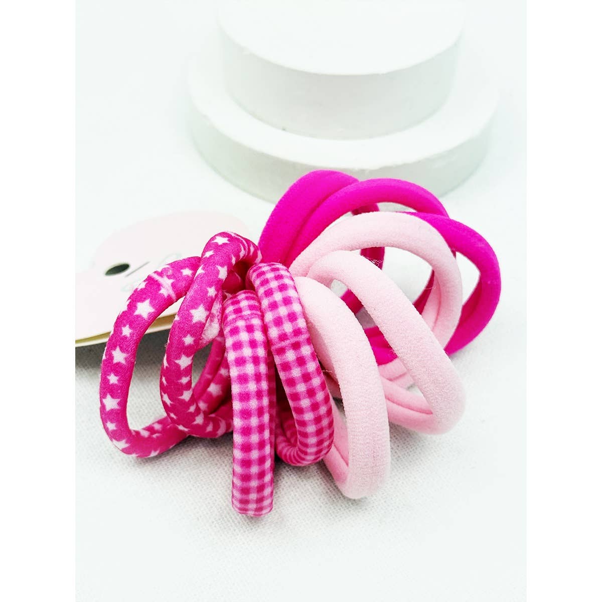 Pink Theme Printed and Solid Combined Hair Tie Set