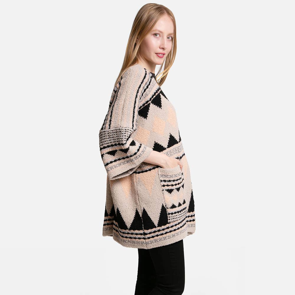 Tribal Patterned Front Pockets Cardigan