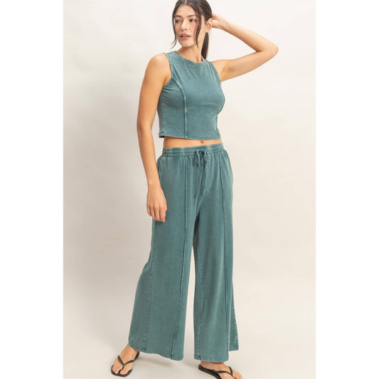 Mineral Washed Sleeveless Top & Wide Leg Pants Set