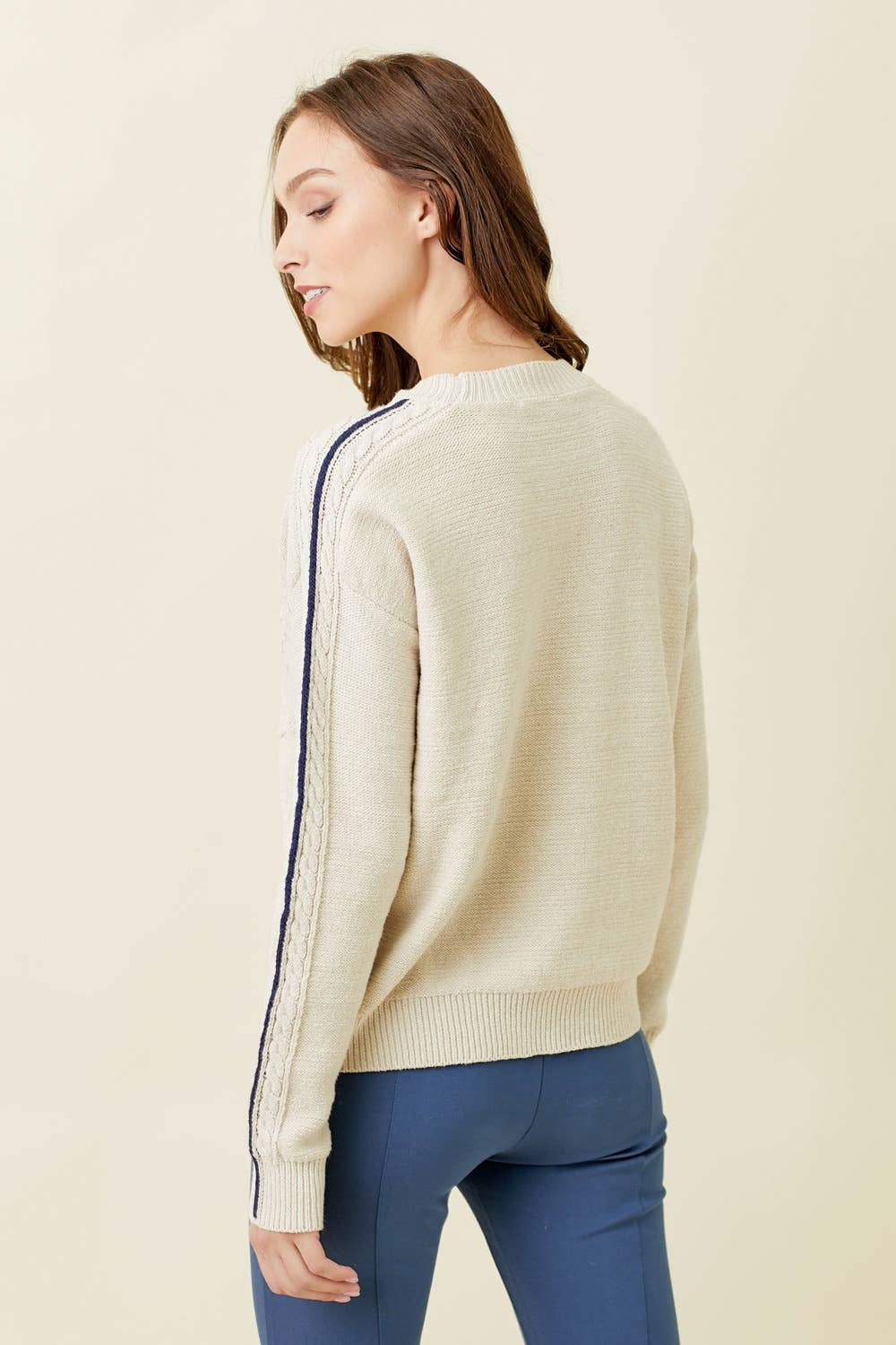 Piping Sleeve Cable Sweater