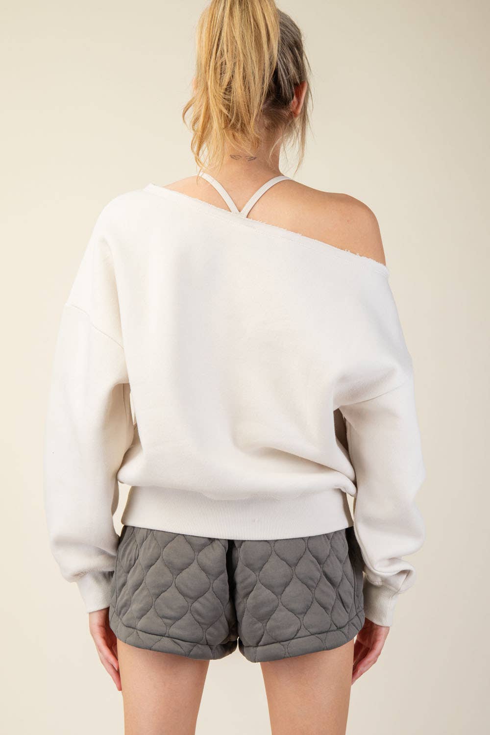 FRENCH TERRY FLEECE OFF SHOULDER TOP