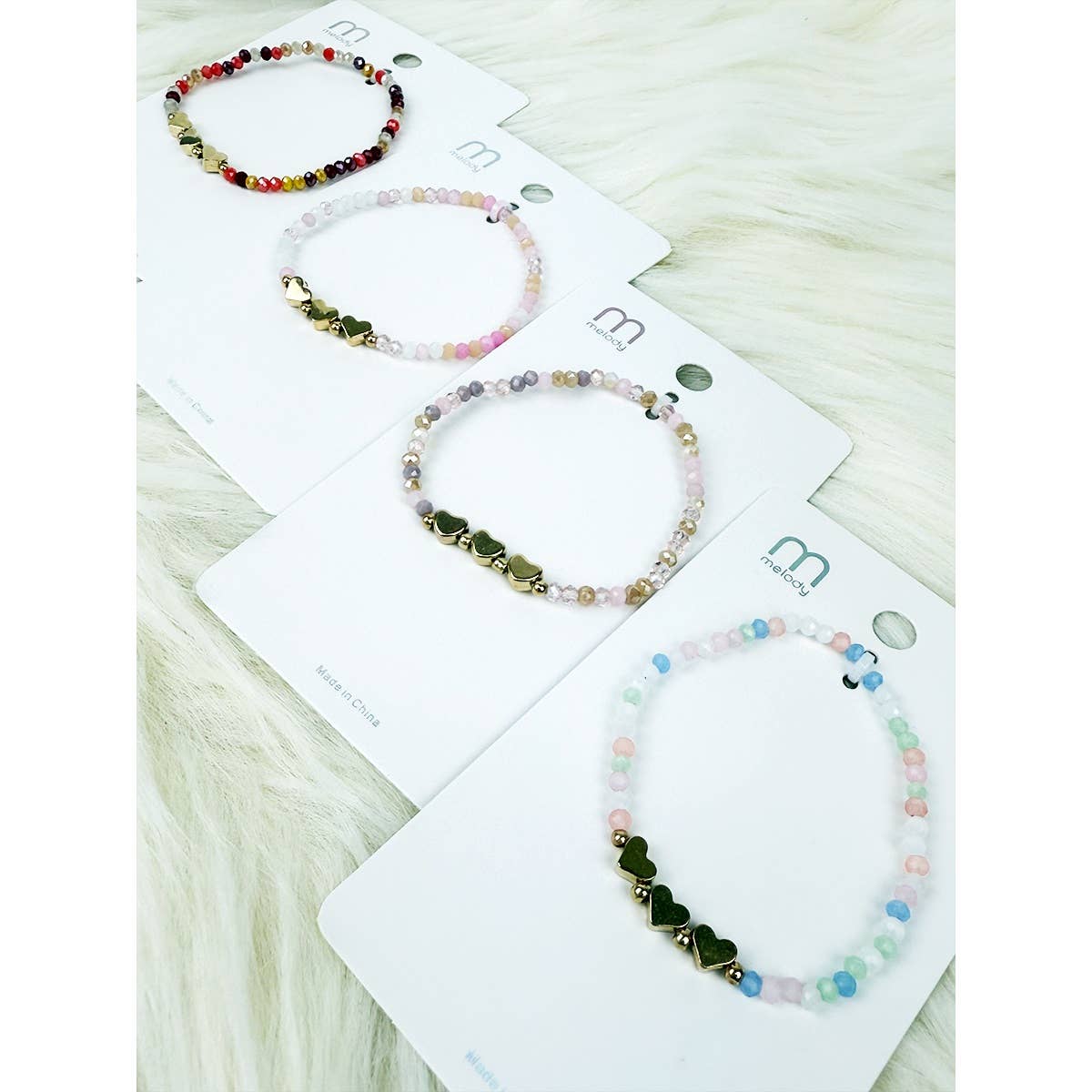 Triple Gold Heart Charm Mix Bead  Bracelet