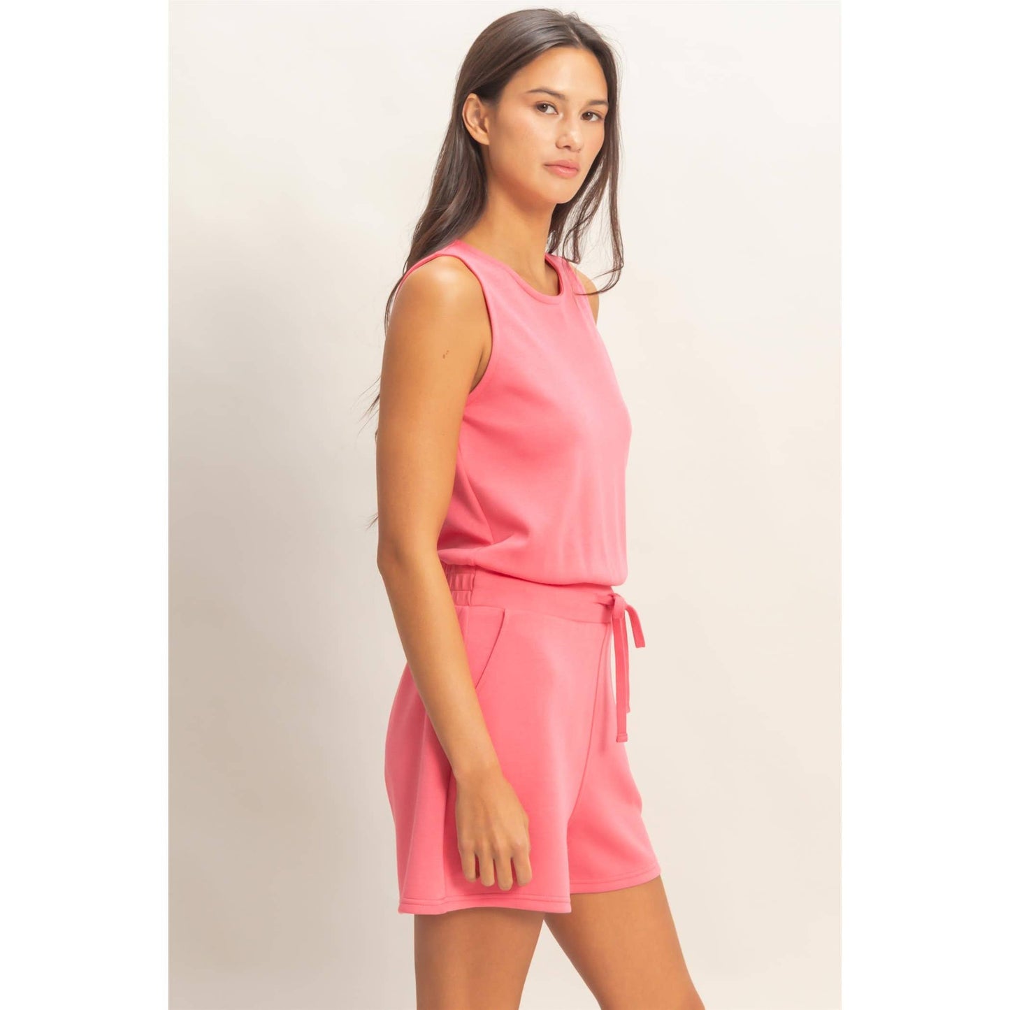 Drawstring Waist Sleeveless Romper
