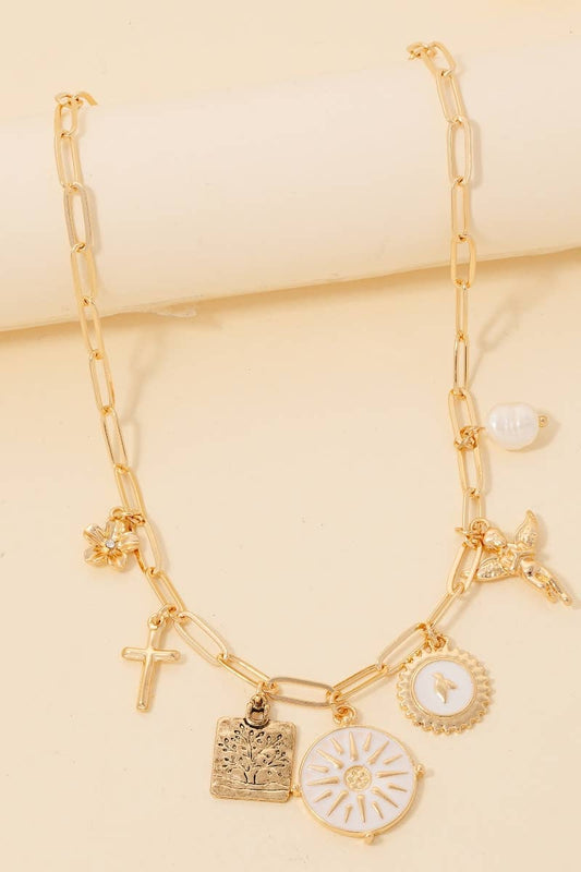 Assorted Charms Oval Chain Necklace
