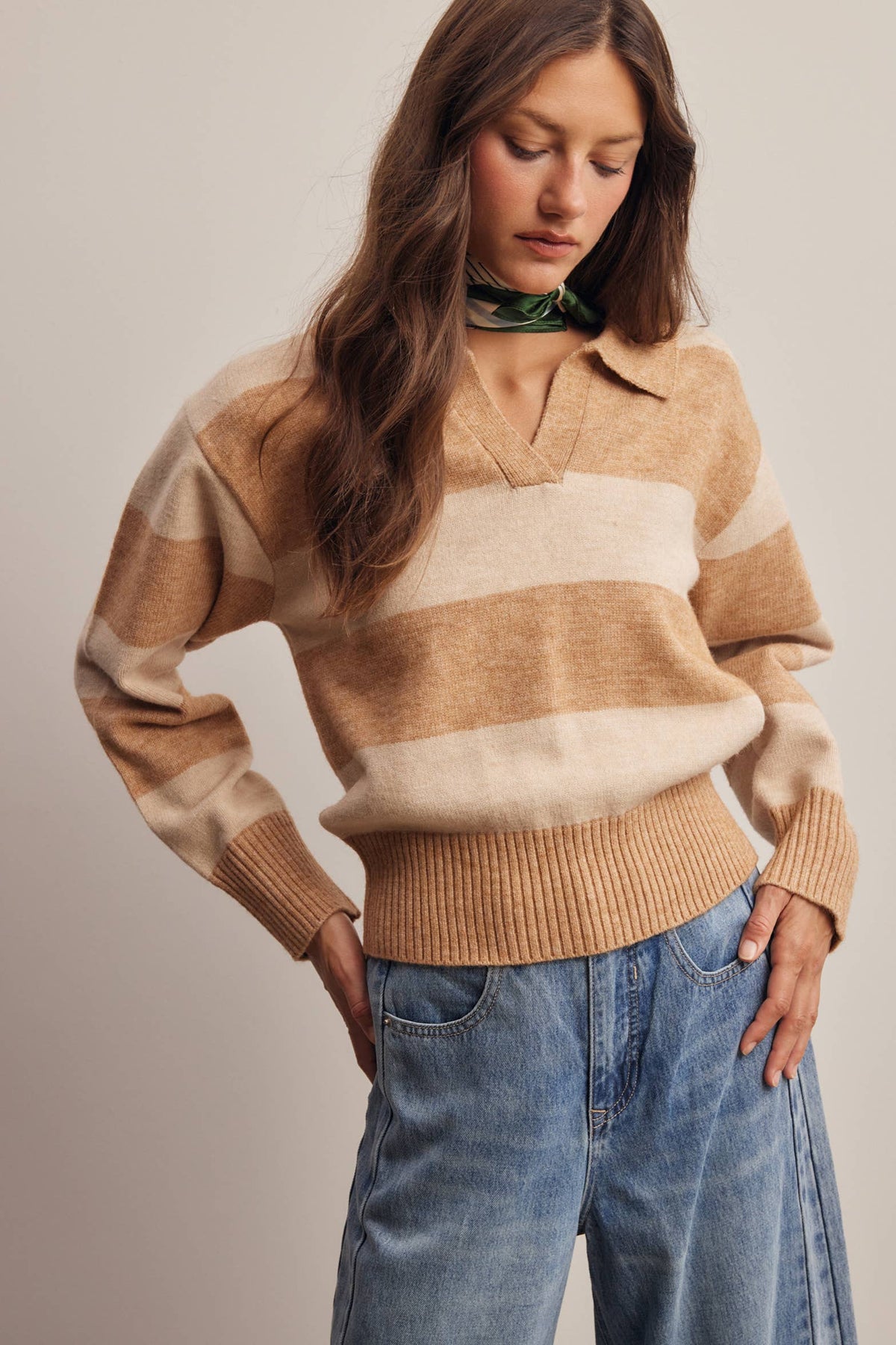 Striped Collared Knit Sweater
