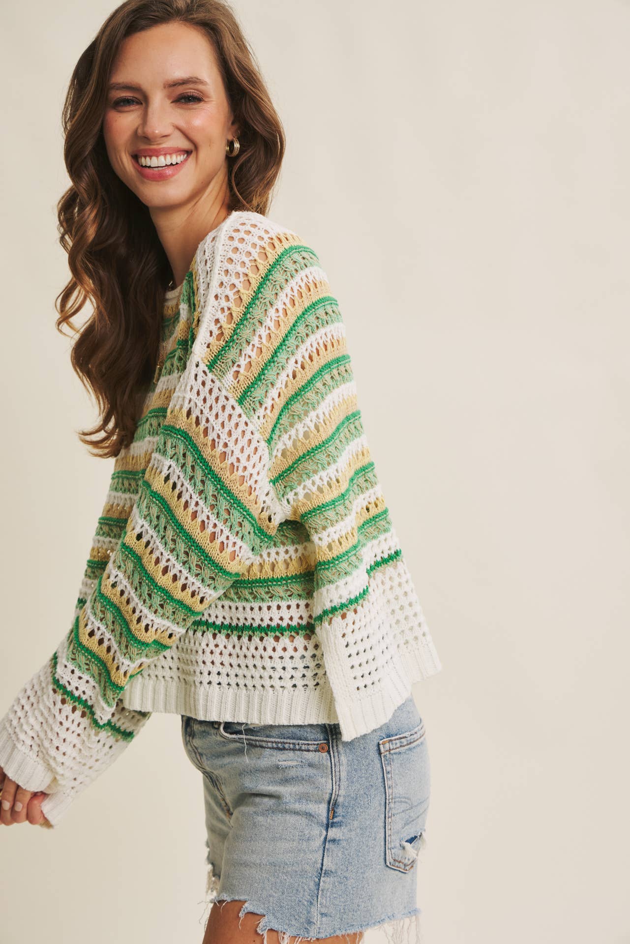 SUNSET DRIVE RELAXED FIT AIRY OPEN-KNIT CROCHET SWEATER