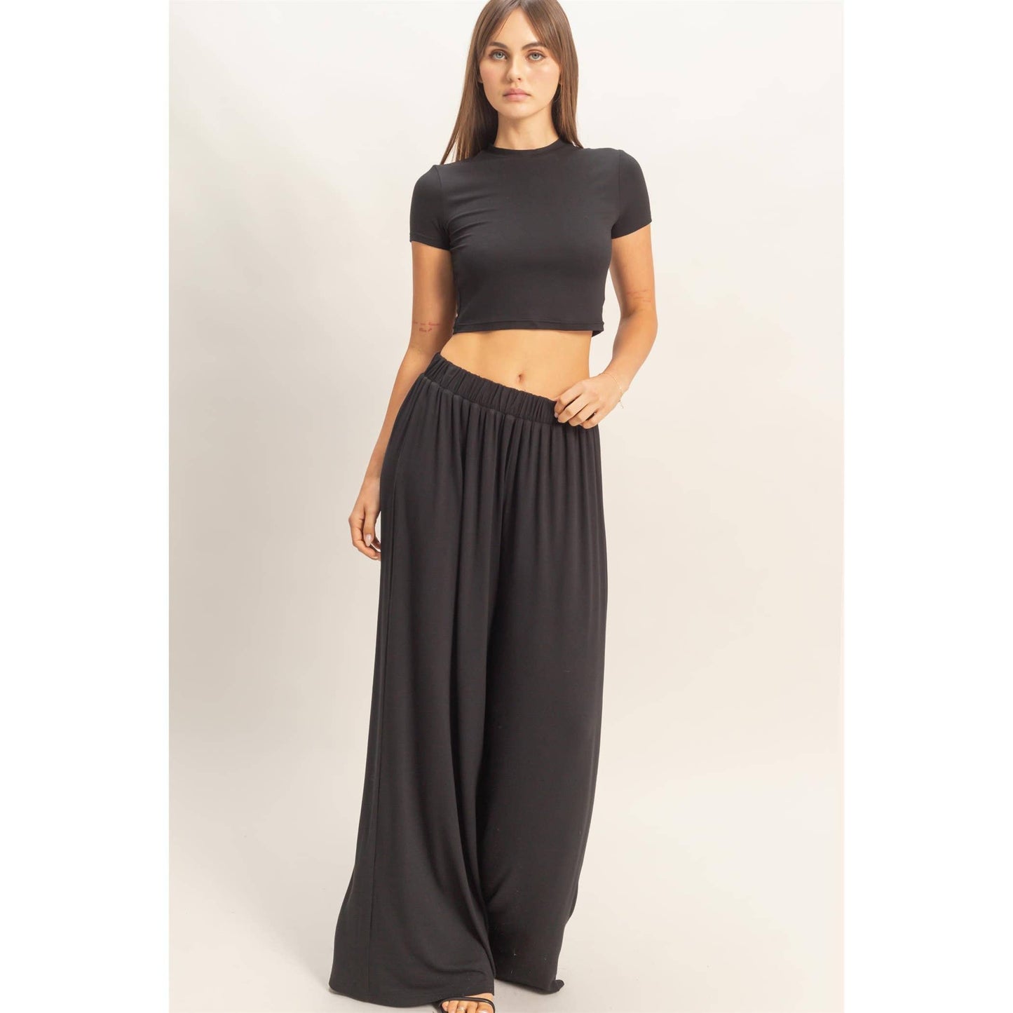 Short Sleeve Top & Wide Leg Pants Set