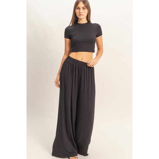 Short Sleeve Top & Wide Leg Pants Set
