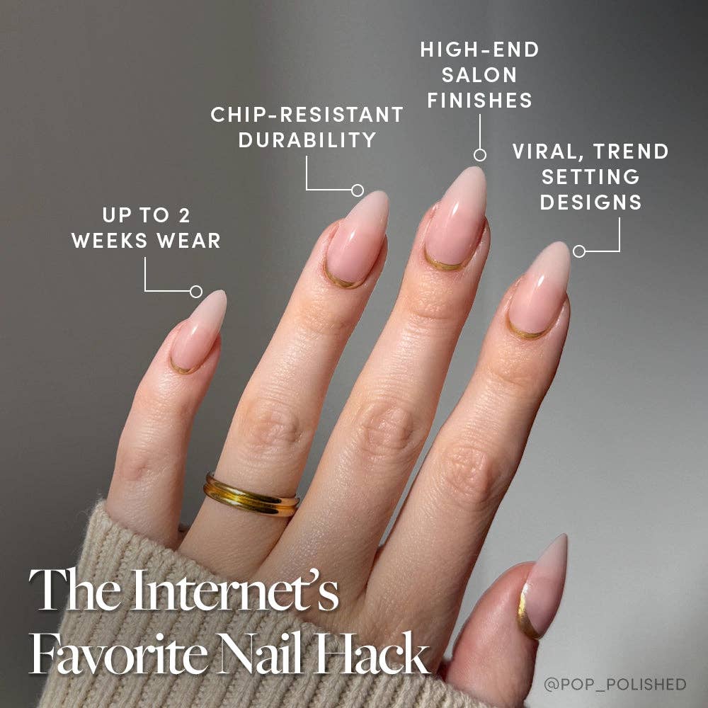 Goal Getter Press-On Nails | Medium Almond Nude Gold Luxe Nails