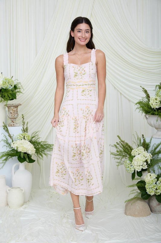 FLORAL DROP WAIST SLEEVELESS MIDI DRESS
