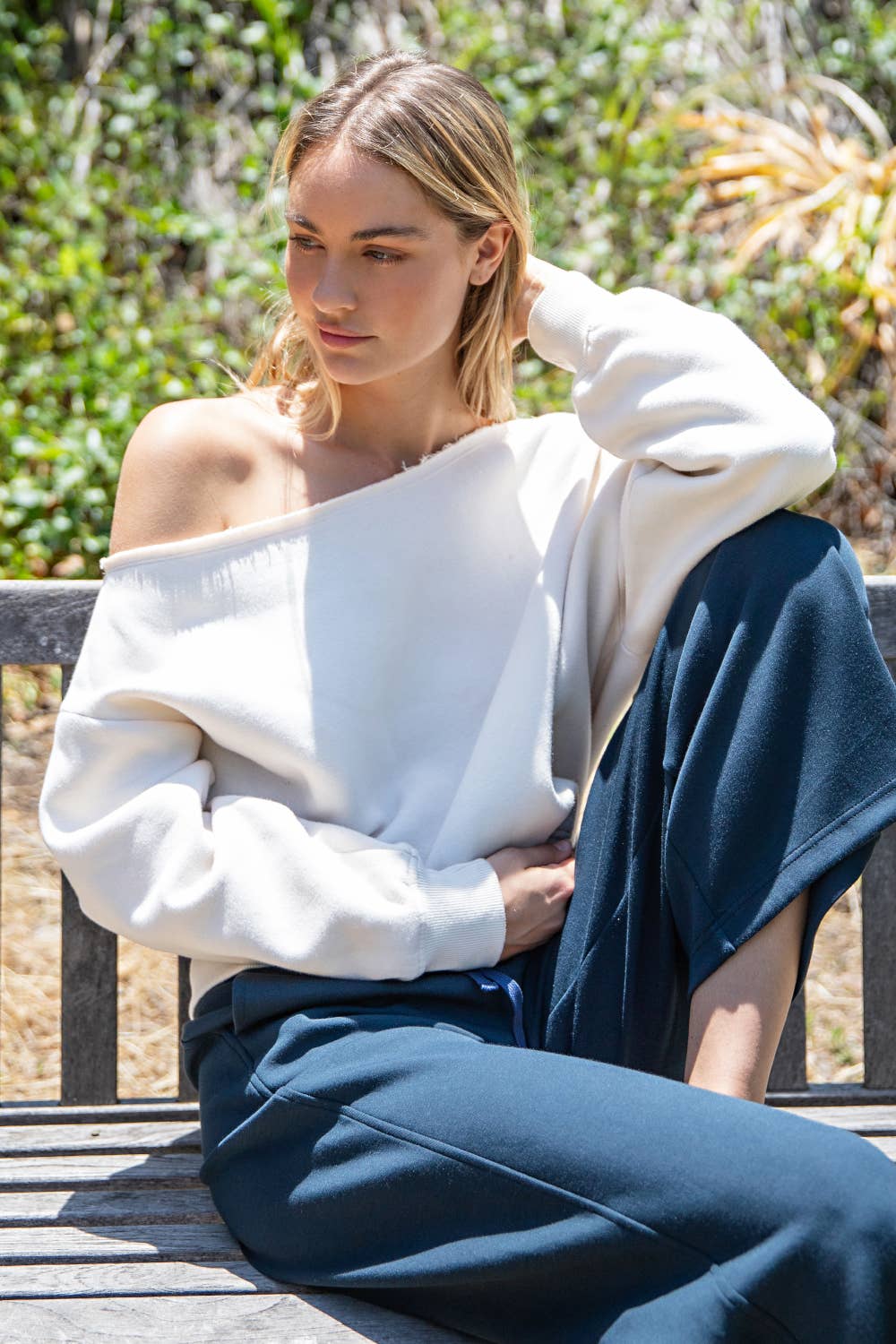 FRENCH TERRY FLEECE OFF SHOULDER TOP