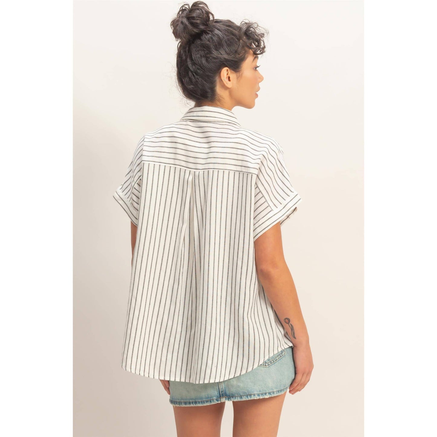 Striped Button-Up Dolman Sleeve Shirt