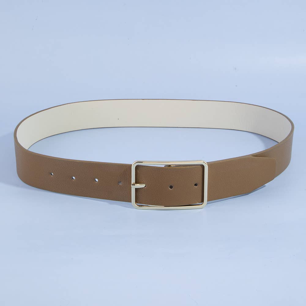 Wide Vegan Leather Belt With Square Buckle